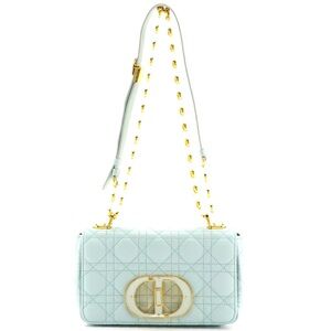 Christian Dior Small Caro Shoulder Bag in Blue Cannage Quilt Calfskin Leather